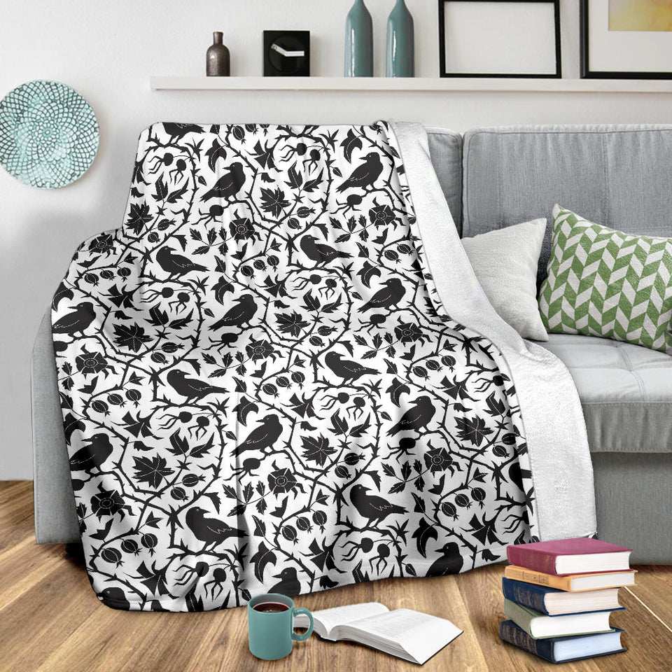 Crow Dark Floral Pattern Premium Blanket