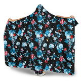 Skull Flower Roses Leave Pattern Hooded Blanket