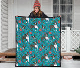 Boston Terrier Beautiful Flower Pattern Premium Quilt