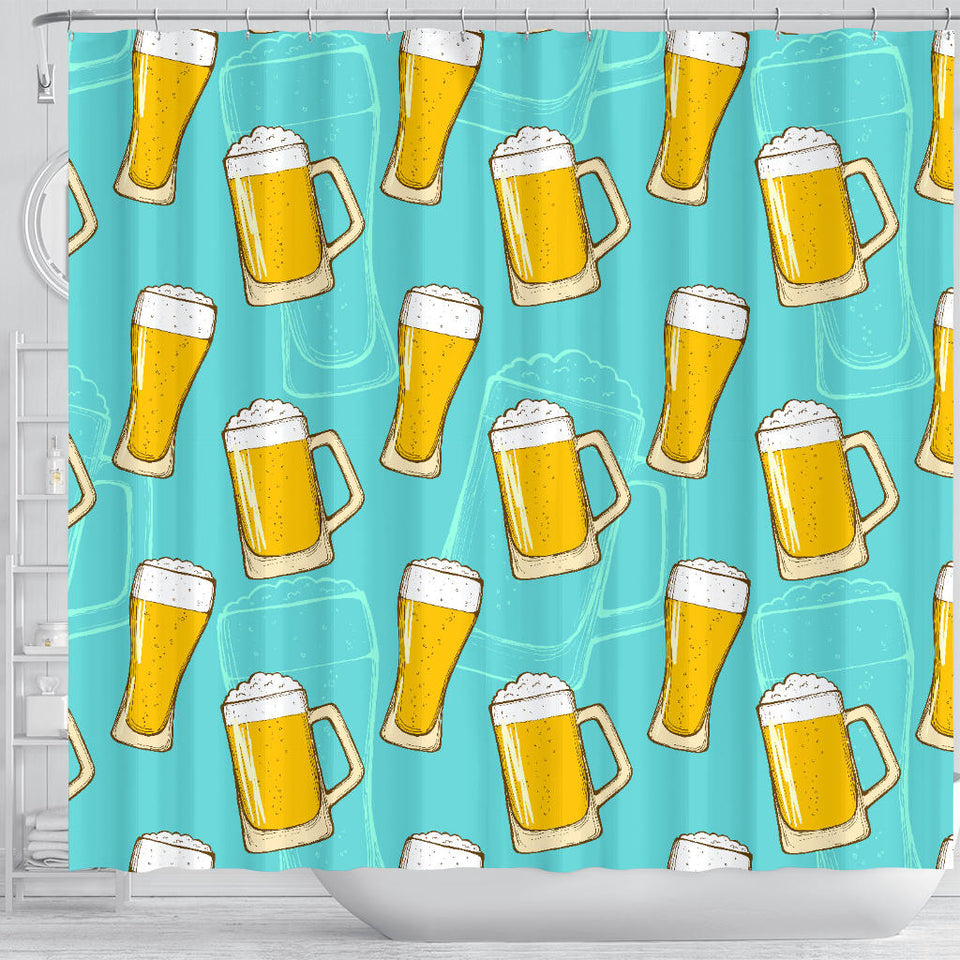 Beer Pattern Green Background Shower Curtain Fulfilled In US