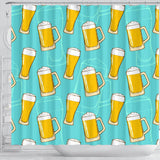 Beer Pattern Green Background Shower Curtain Fulfilled In US