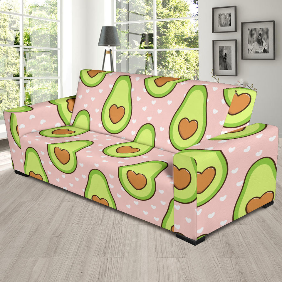 Avocado Heart Pink Background Sofa Slipcover