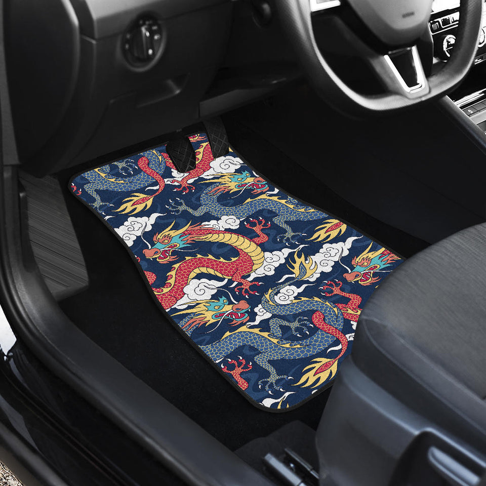 Blue Red Dragon Cloud Pattern Front And Back Car Mats