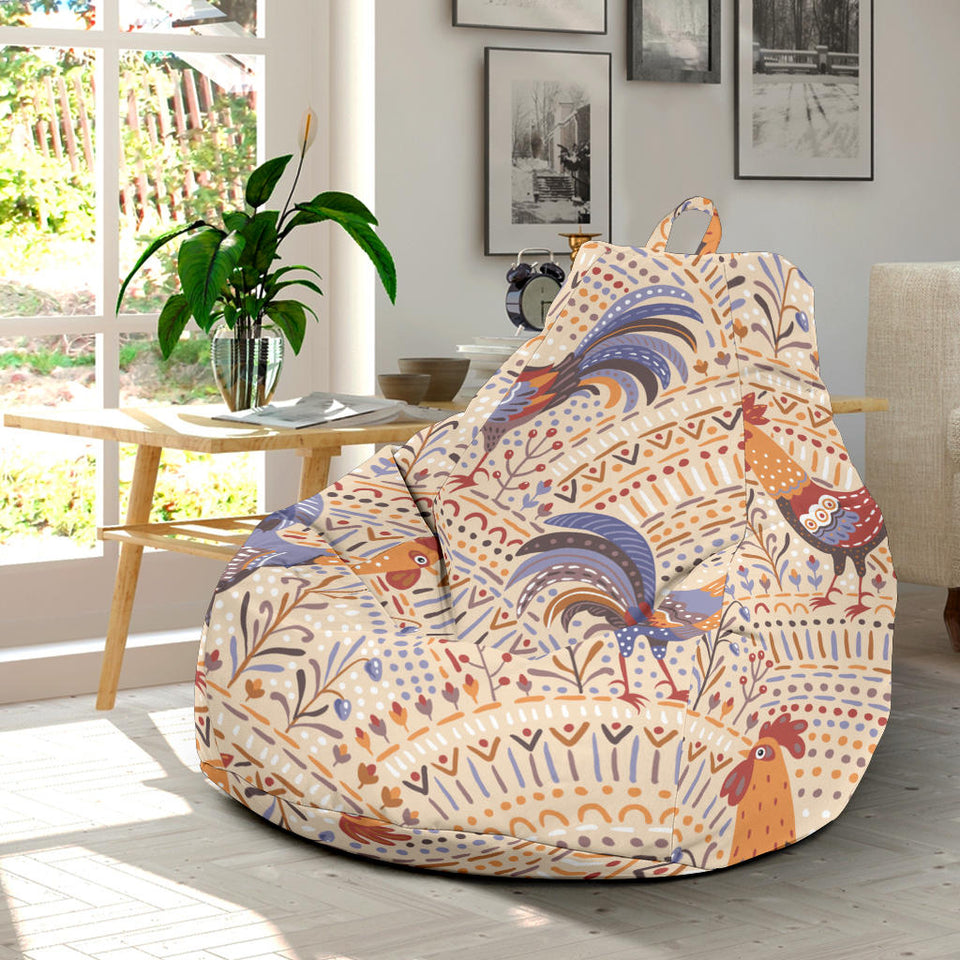 Cute Rooster Chicken Cock Floral Ornament Background Bean Bag Cover