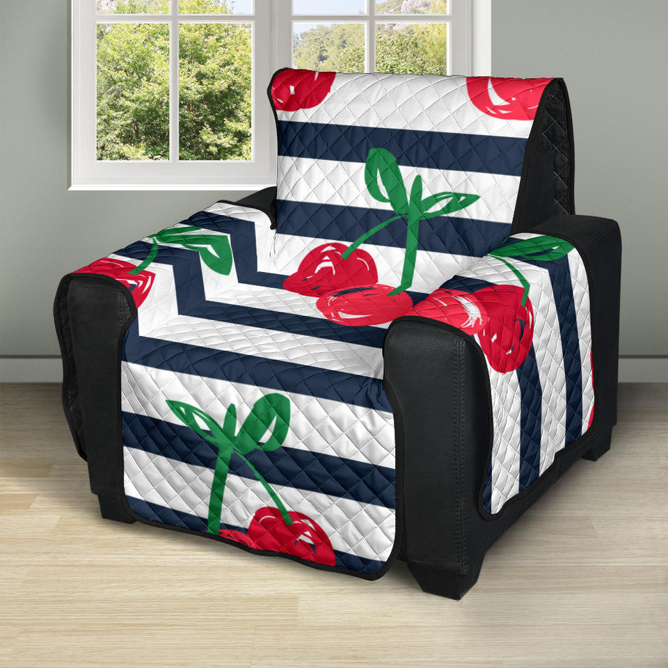 Hand drawn cherry pattern striped background Recliner Cover Protector