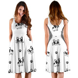 Cute French Bulldog Paw Pattern Sleeveless Midi Dress