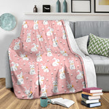 Cute White Rabbit Flower Pink Background Premium Blanket