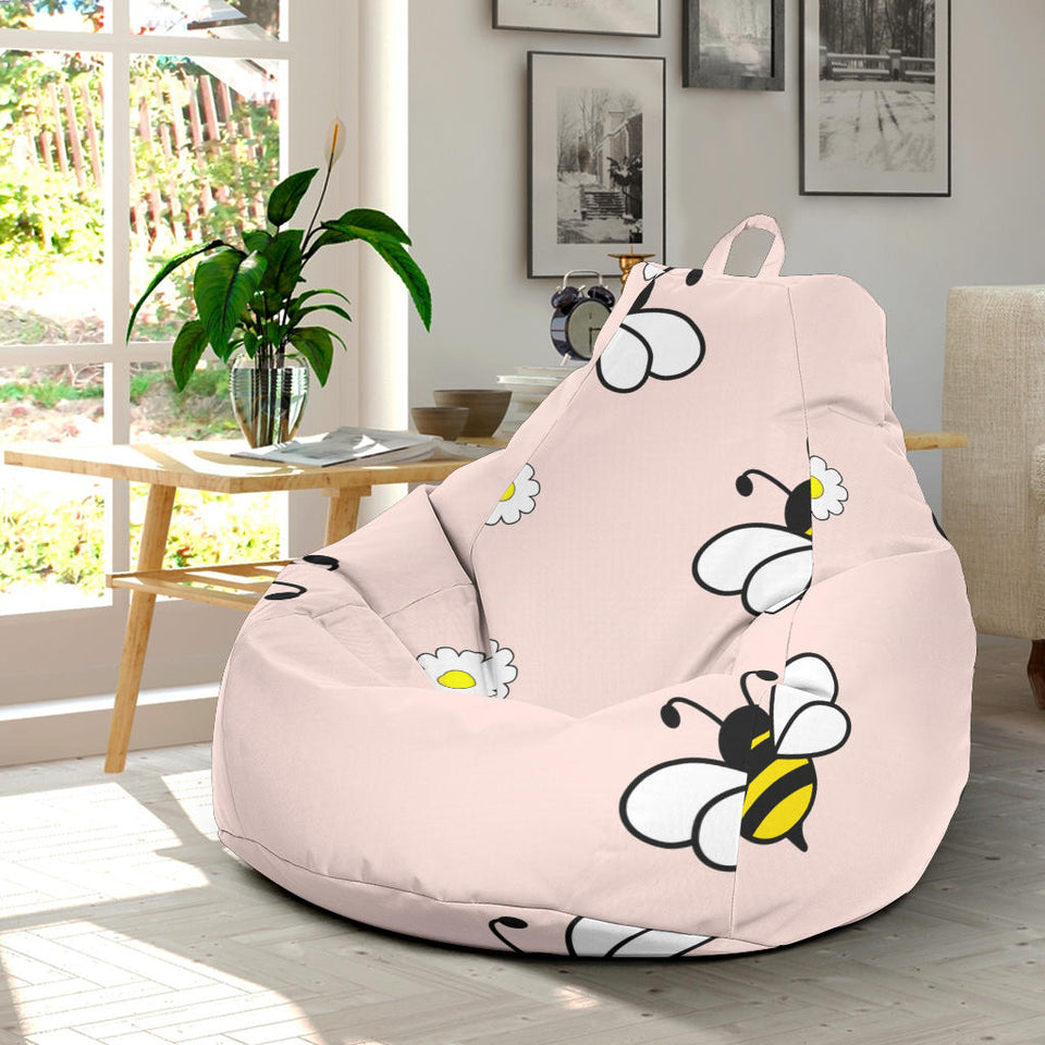 Cute Bee Flower Pattern Pink Background Bean Bag Cover