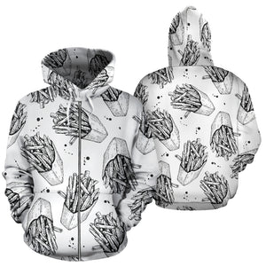 Hand Drawn French Fries Pattern Zip Up Hoodie