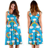 Rainbows Sky Clouds Pattern Sleeveless Midi Dress