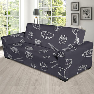 Sushi Pattern Black Background Sofa Slipcover