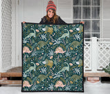 Dinosaurs Tropical Leaves Flower Pattern Premium Quilt
