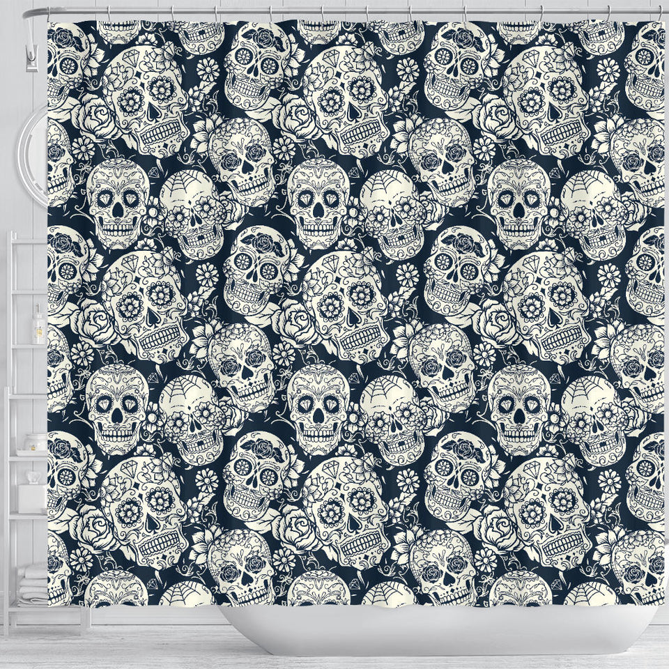 Sugar Skull Black White Pattern Shower Curtain Fulfilled In US