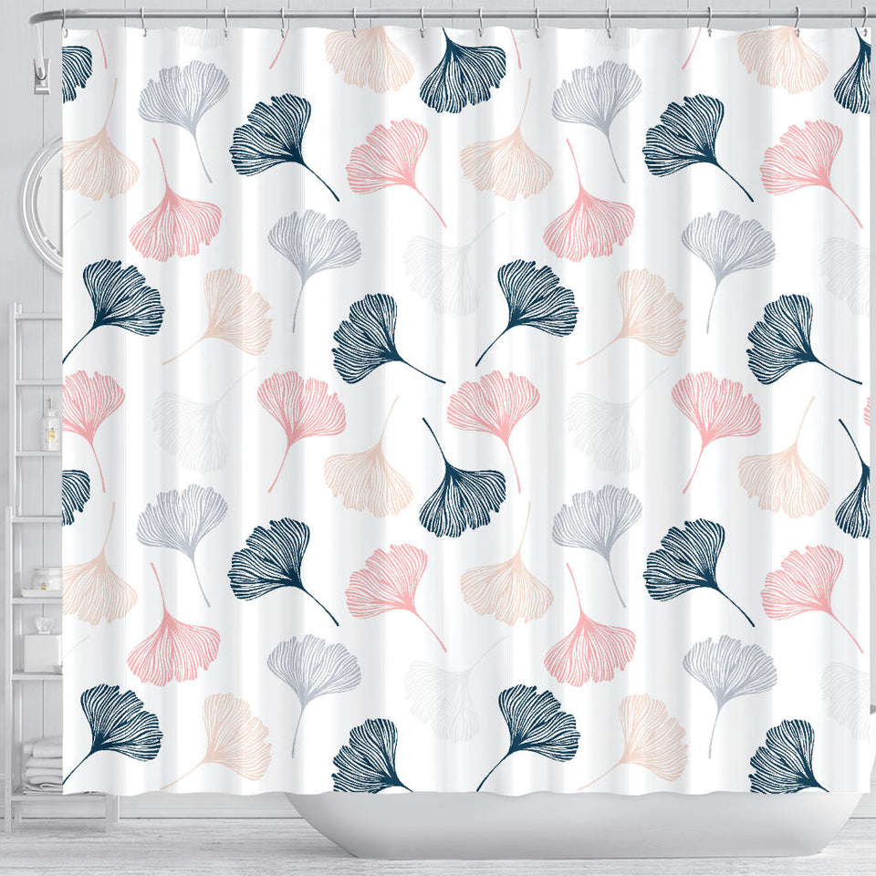 Black Gray Cream Coral Ginkgo Leaves Pattern Shower Curtain Fulfilled In US