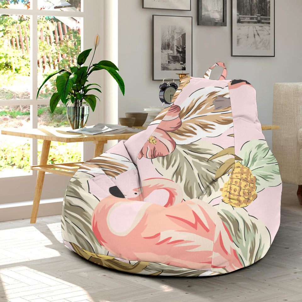 Pink Flamingo Birds Pineapples Hibiscus Flower Pattern Bean Bag Cover
