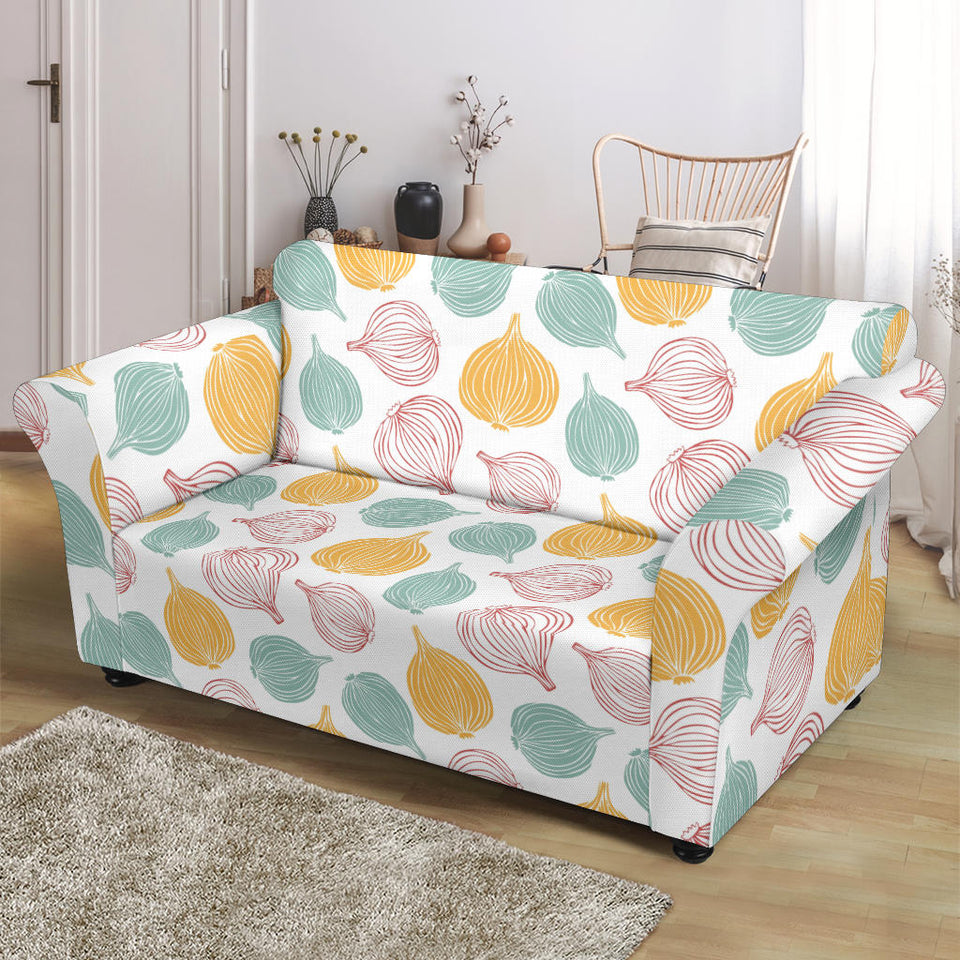 Colorful Onions White Background Loveseat Couch Slipcover