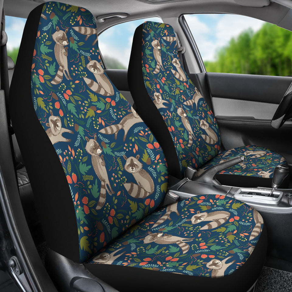 Raccoon Tropical Leaves Pattern  Universal Fit Car Seat Covers