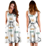 Windmill Pattern Sleeveless Midi Dress