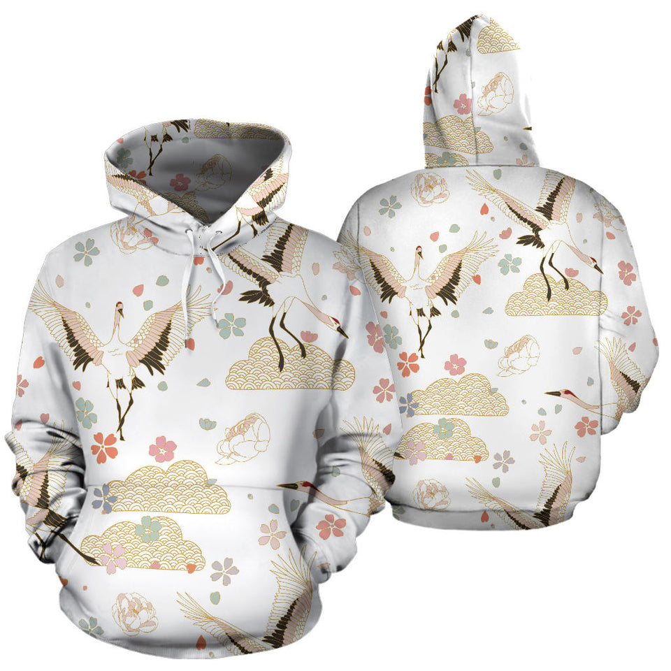 Beautiful Japanese Cranes Pattern Men Women Pullover Hoodie