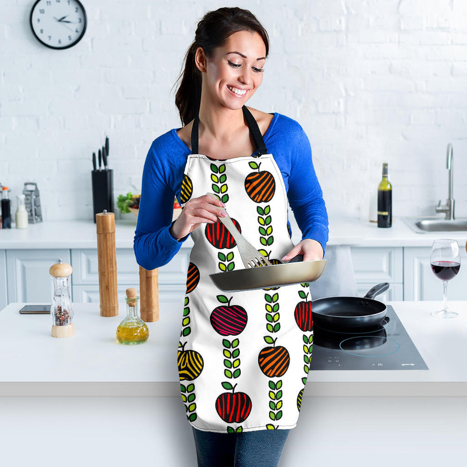 Colorful Apples Leave Zebra Stripe Adjustable Apron