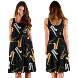 Saxophone Design Pattern Sleeveless Midi Dress