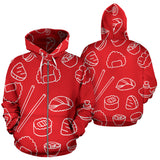 Sushi Pattern Red Background Zip Up Hoodie