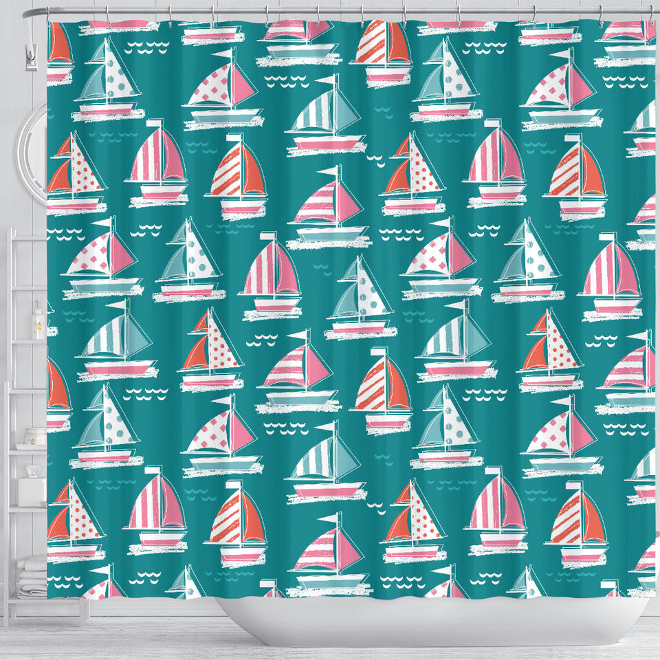 Cute Sailboat Pattern Shower Curtain Fulfilled In US