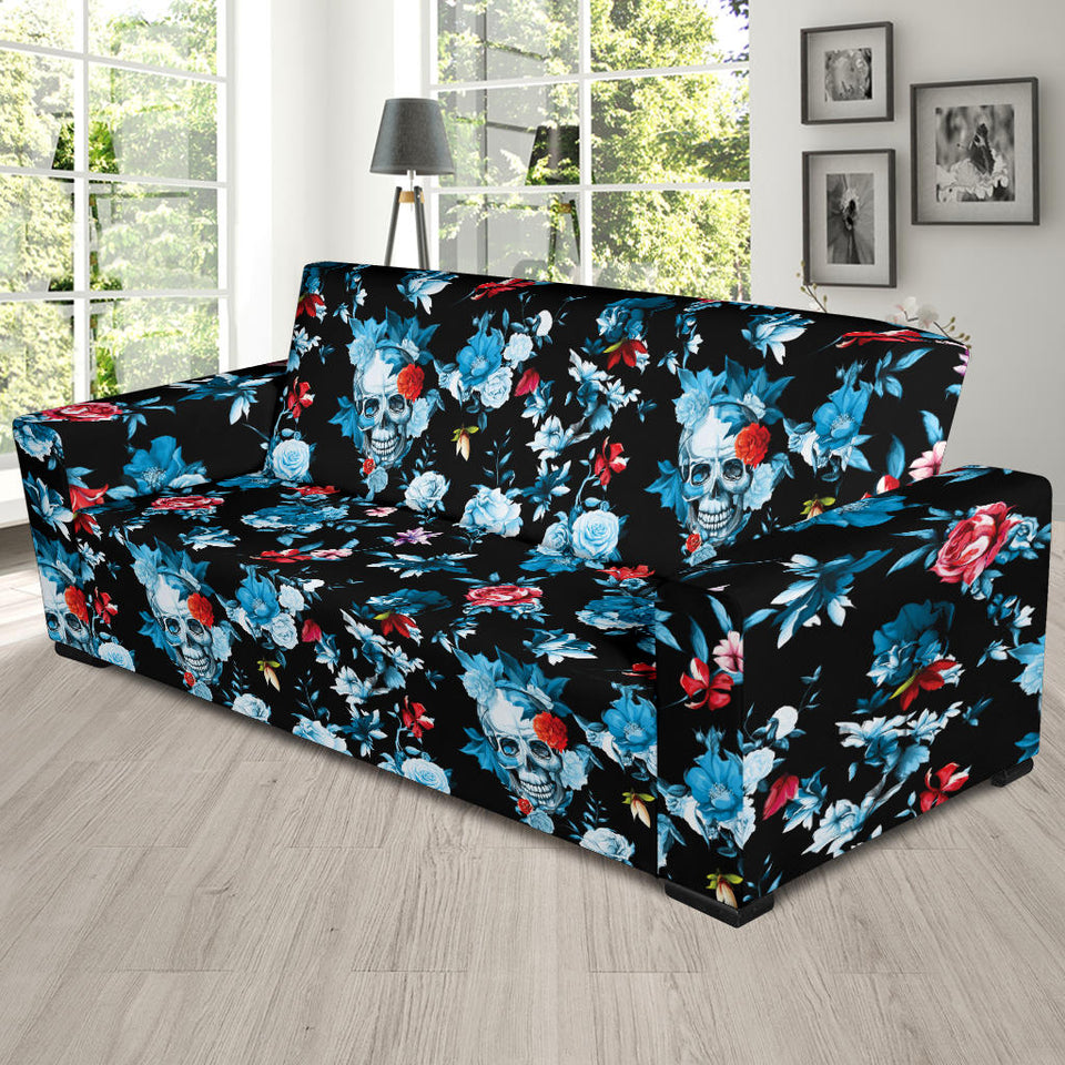 Skull Flower Roses Leave Pattern Sofa Slipcover