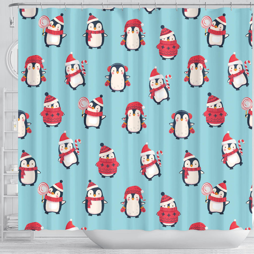 Cute Penguin Christmas  Design Pattern Shower Curtain Fulfilled In US