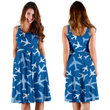 Airplane Pattern In The Sky Sleeveless Midi Dress