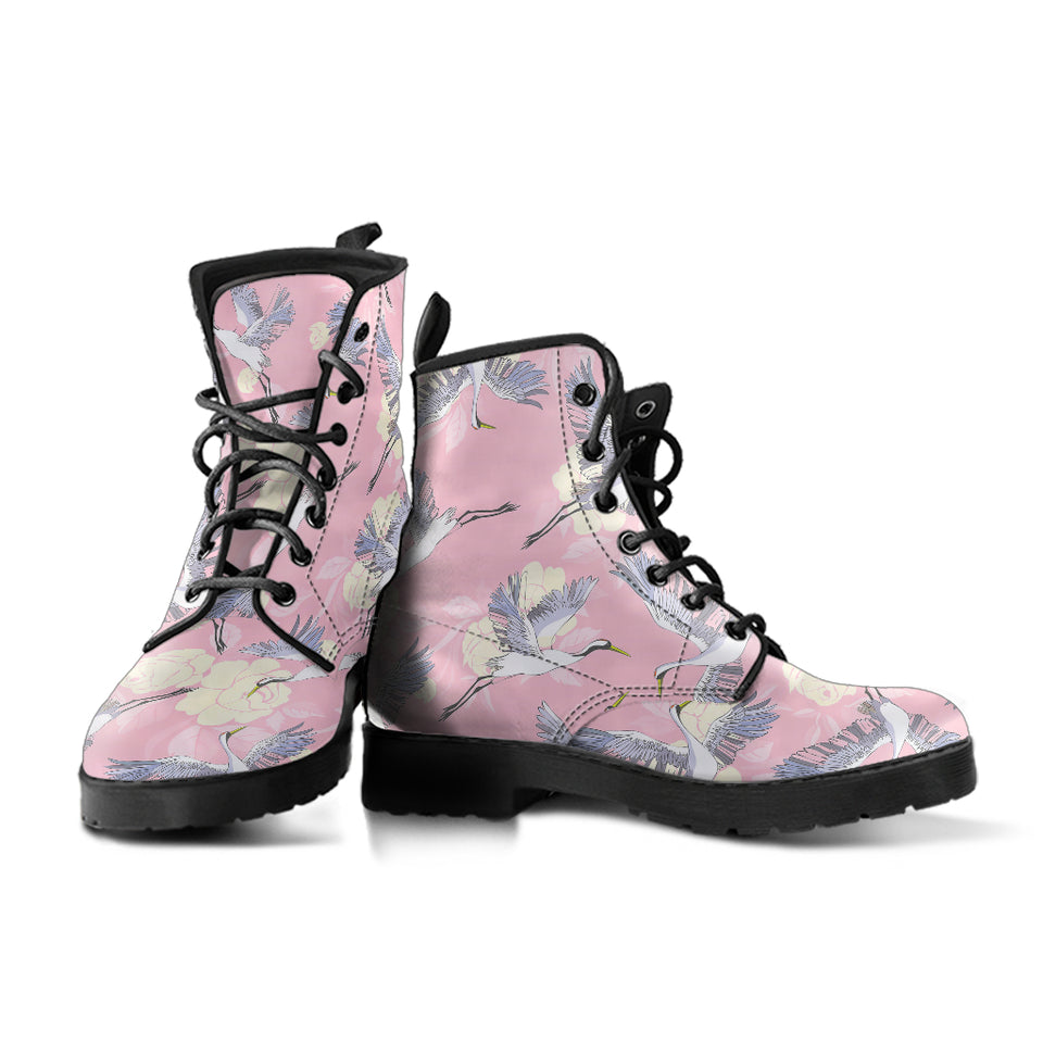 Japanese Crane Rose Pattern Leather Boots