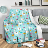 Llama Alpaca Cactus Leaves Pattern Premium Blanket