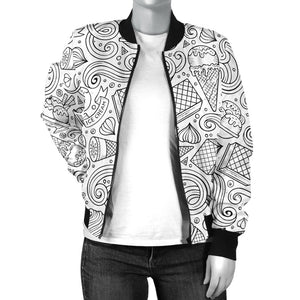 Cartoon Hand Drawn Ice Cream Black White Women'S Bomber Jacket