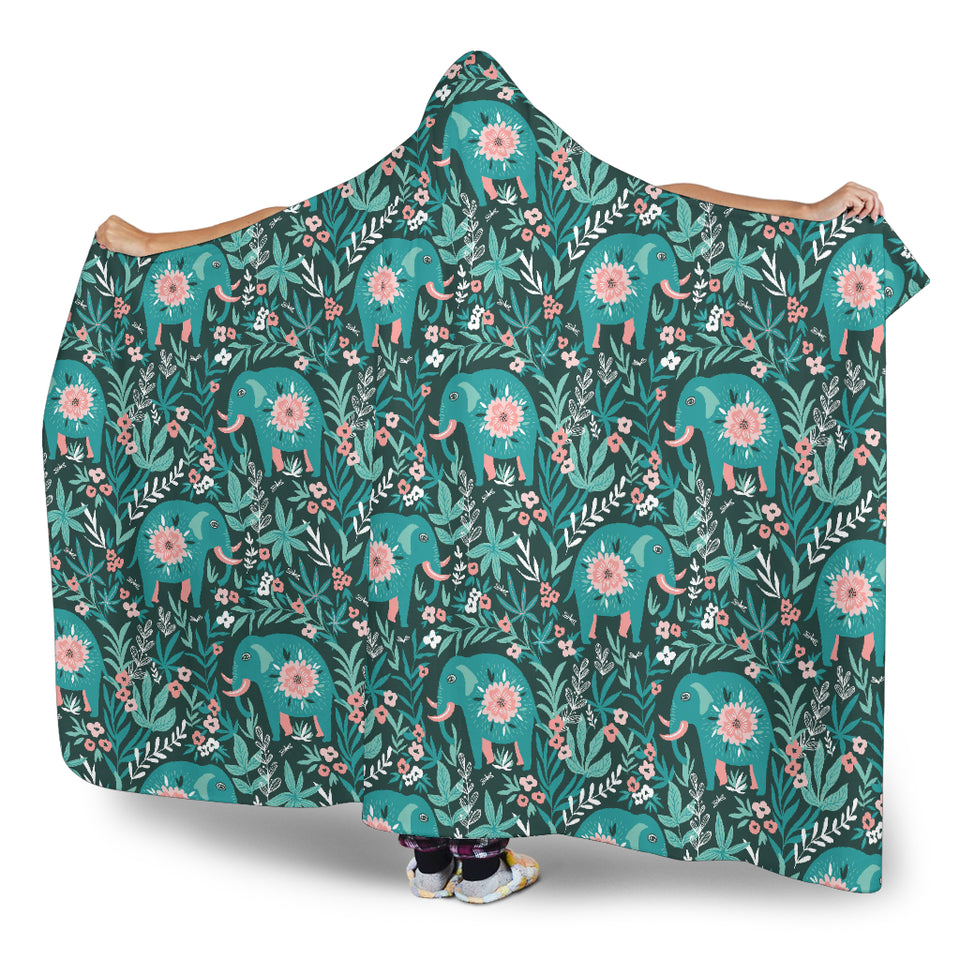 Elephants Jungle Pattern Hooded Blanket