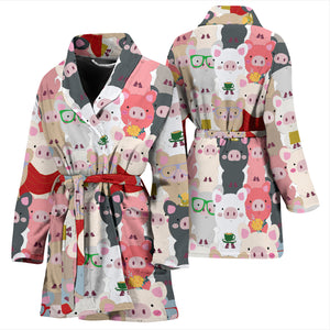 Pig Pattern Print Design 02 Women's Bathrobe