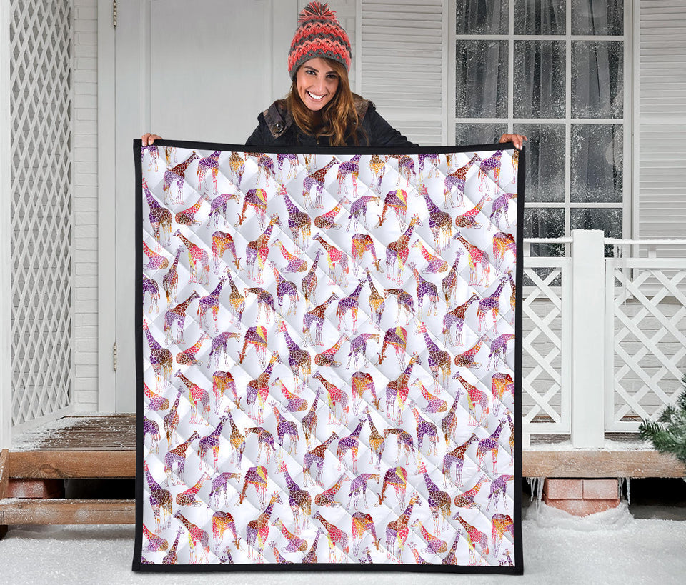 Giraffe Pattern Print Design 02 Premium Quilt