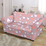 Coral White Heart Pattern Loveseat Couch Slipcover