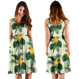 Beautiful Parrot Palm Leaves Pattern Sleeveless Midi Dress
