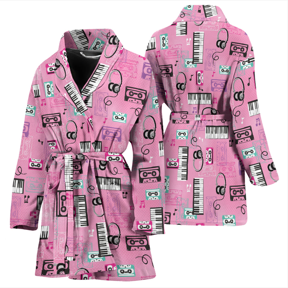 Piano Pattern Print Design 01 Women's Bathrobe