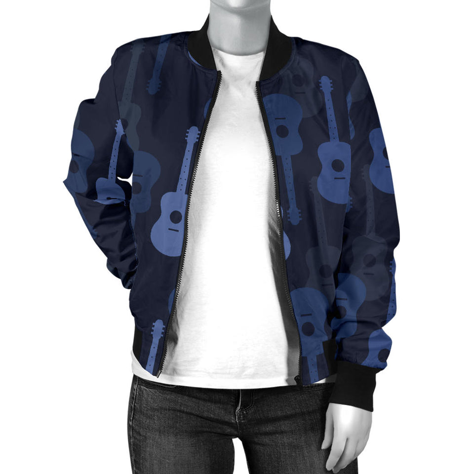 Blue Theme Guitar Pattern Women'S Bomber Jacket