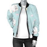 White Cute Hamsters Heart Pattern Women'S Bomber Jacket