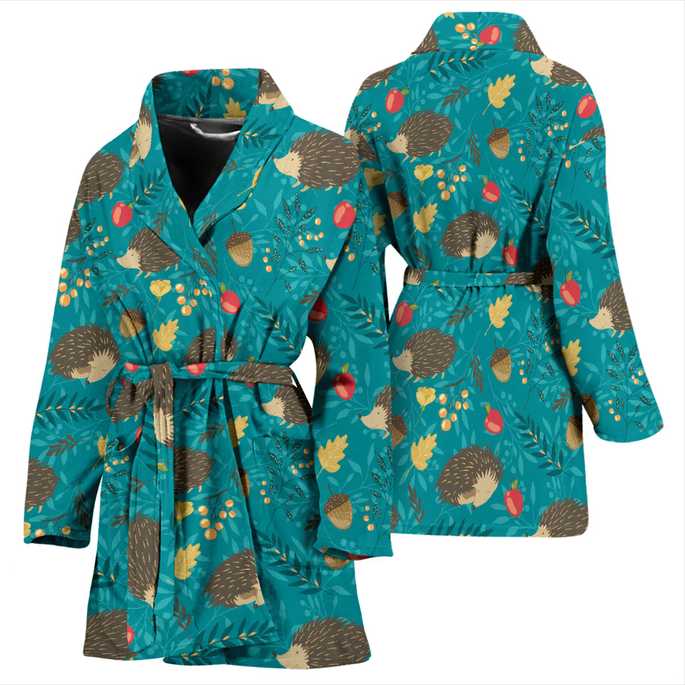 Hedgehog Pattern Print Design 01 Women's Bathrobe