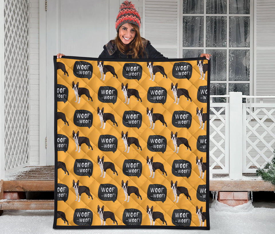 Boston Terrier Design Pattern Premium Quilt