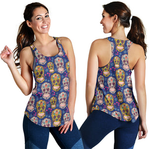 Sugar skull flower pattern Women Racerback Tank Top