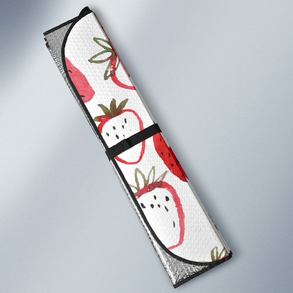Watercolor Hand Drawn Beautiful Strawberry Pattern Car Sun Shade