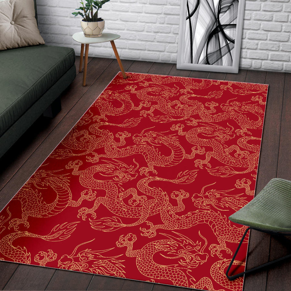 Gold Dragons Red Background Area Rug