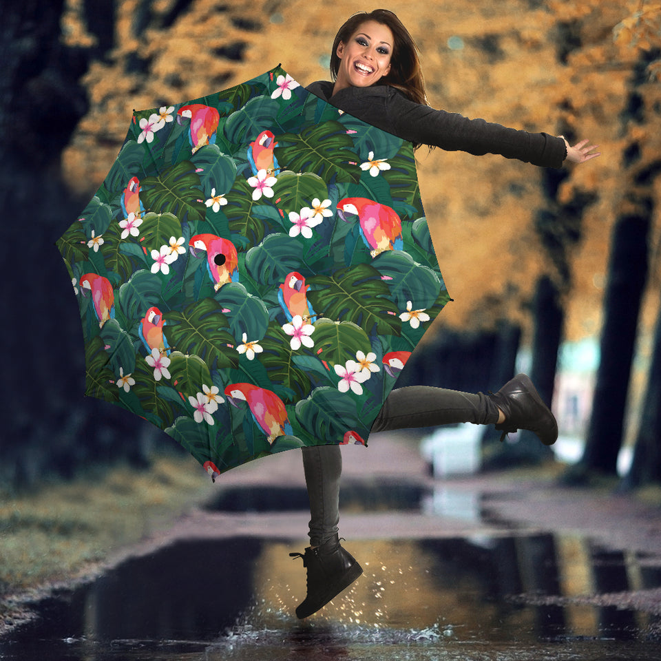 Parrot Palm Tree Leaves Flower Hibiscus Pattern Umbrella