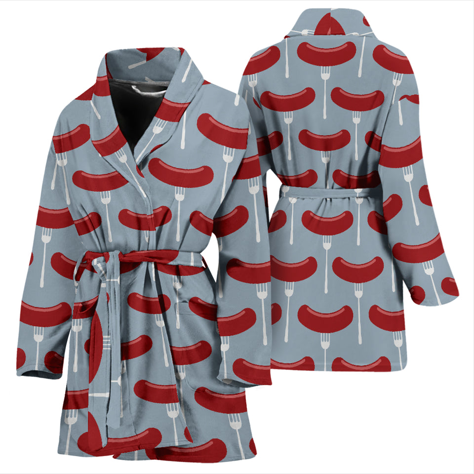 Sausage Pattern Print Design 02 Women's Bathrobe