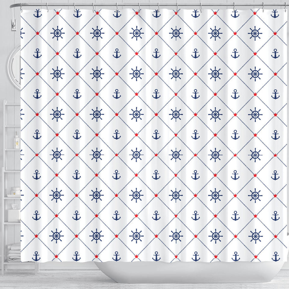 Anchor Rudder Nautical Design Pattern Shower Curtain Fulfilled In US
