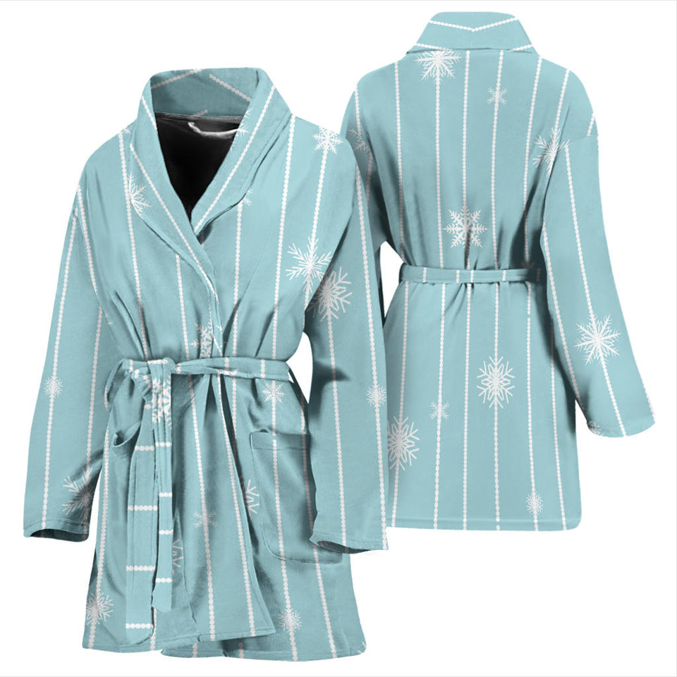 Snowflake Pattern Blue Stripe Background Women'S Bathrobe